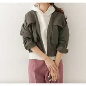 Urban Research Doors Dark Green Bomber Jacket Full Zip Cropped Pockets Size 1 S